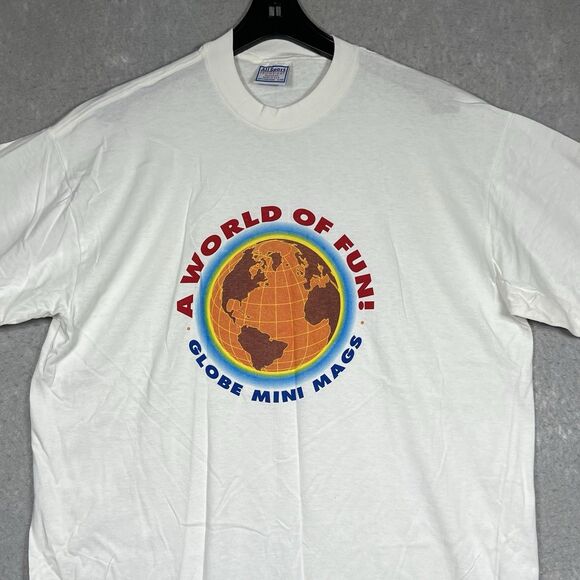 Vintage 80’s A World Of Fun/ Globe Mini Mags Print T-Shirt Sz. XL Single Stitch - Picture 4 of 12